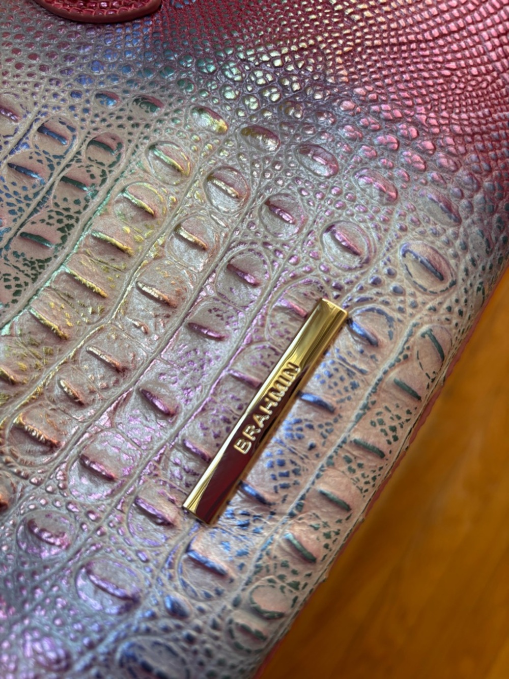 Brahmin Iridescent Pink Croc-Embossed Satchel - Picture 11 of 11
